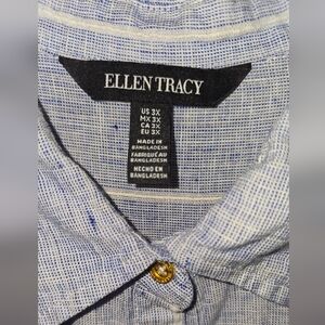 Ellen Tracy White and Blue 100% Linen Striped Shirt 3X